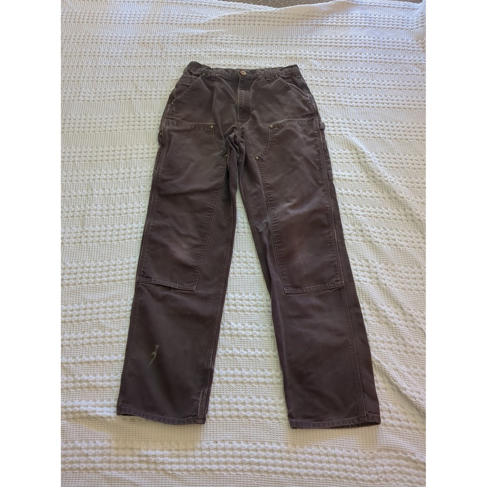 VTG Carhartt Double Knee USA Made Canvas Duck Pants Size 32 Brown 30X34